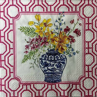 TWO Individual Paper Cocktail Decoupage Napkins - 1545 Flower Bouquet in Urn