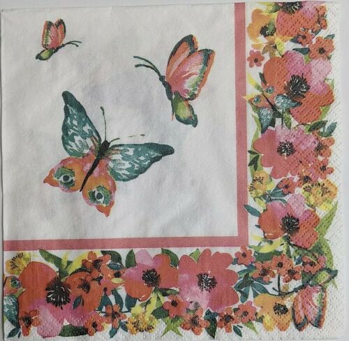 TWO Individual Paper Lunch Decoupage Napkins - Butterflies With Border 1053