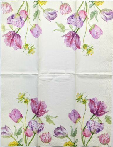 TWO Individual Paper Guest Decoupage Napkins- Helen Cream Tulips 1169