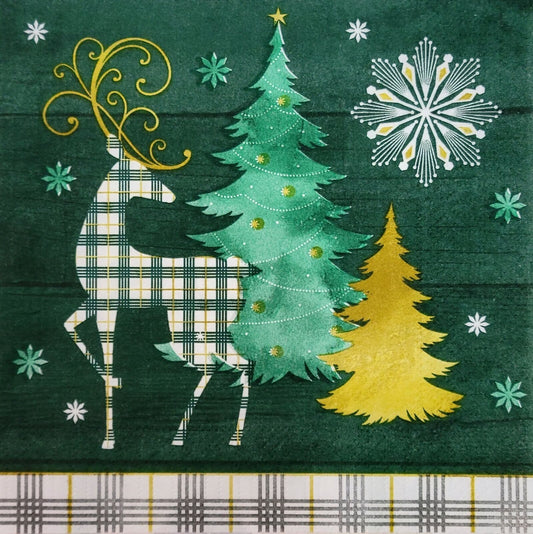 TWO Individual Paper Lunch Decoupage Napkins - 2131 Christmas Green and Gold