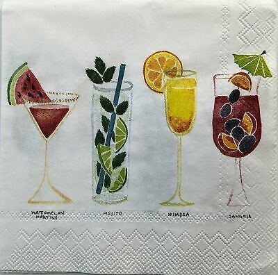 TWO Individual Paper Cocktail Decoupage Napkins - 1433 Summer Cocktails