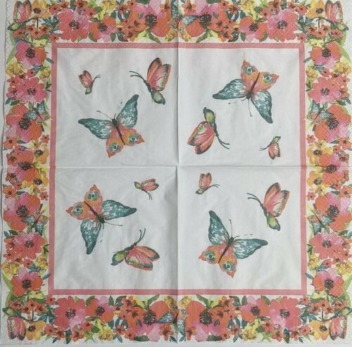 TWO Individual Paper Lunch Decoupage Napkins - Butterflies With Border 1053