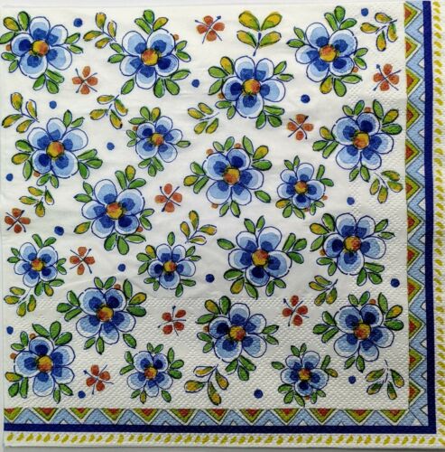 TWO Individual Paper Dinner Decoupage Napkins - Madrid Blue Flower 1274