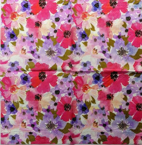 TWO Individual Paper Cocktail Decoupage Napkins - Pink Purple Floral Swirl 1281