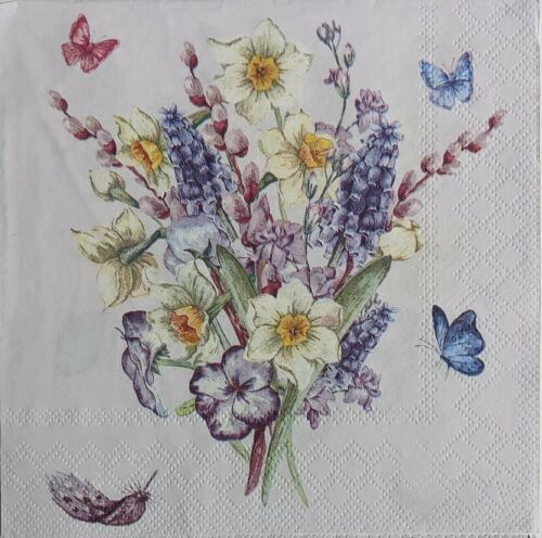 TWO Individual Paper Lunch Decoupage Napkins - Muscari Mix Floral 1068