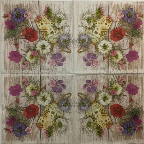 TWO Individual Paper Lunch Decoupage Napkins - Wood Fence Summer Flowers 1347