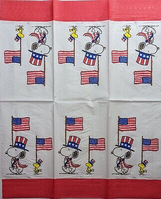 TWO Individual Paper Guest Decoupage Napkins - 2031 Patriotic Snoopy Woodstock