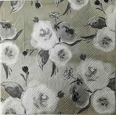 TWO Individual Paper Cocktail Decoupage Napkins - 1544 Lady Jane White Flowers