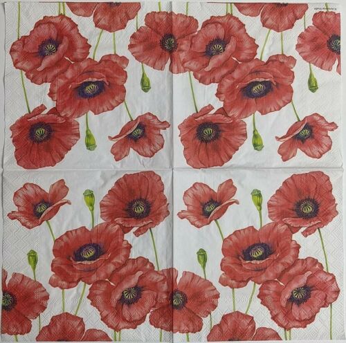 TWO Individual Paper Lunch Decoupage Napkins - Romantic Poppy 1058