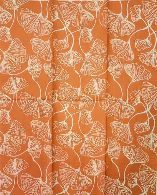 TWO Individual Paper Guest Decoupage Napkins - 2116 Orange Graceful Ginkgos