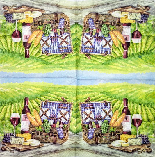 2 Individual Paper Cocktail Decoupage Napkins - 2071 Vineyard Picnic