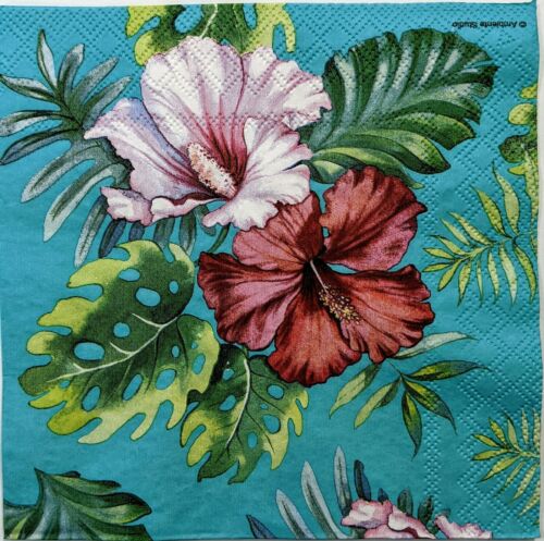 TWO Individual Paper Lunch Decoupage Napkins - Vibrant Hibiscus Floral 1130