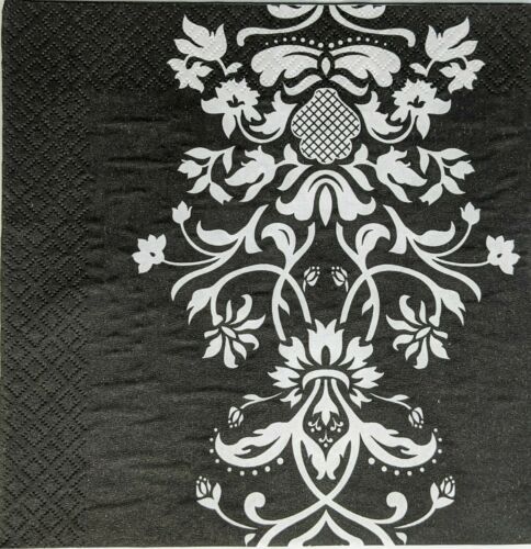 TWO Individual Paper Lunch Decoupage Napkins -Black And White Floral Deco 1117