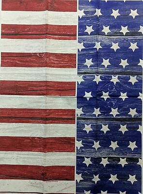 TWO Individual Paper Guest Decoupage Napkins - 1435 Wood Patterned American Flag