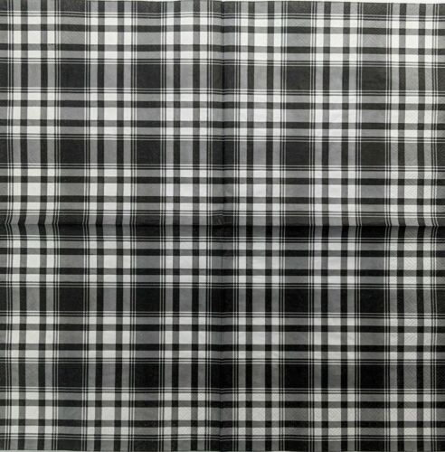 TWO Indivdual Paper Lunch Decoupage Napkins-Black/White Buffalo Check Plaid 1237