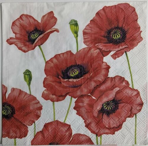 TWO Individual Paper Lunch Decoupage Napkins - Romantic Poppy 1058