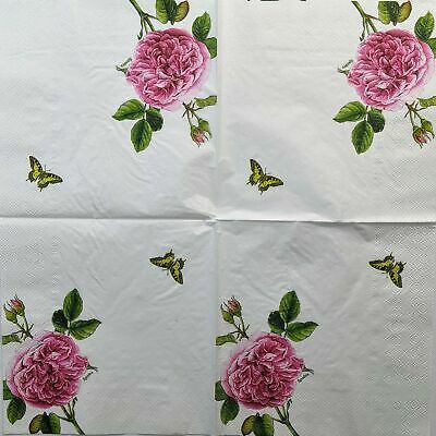 TWO Individual Paper Lunch Decoupage Napkins - 1376 Home Rose Spode w/ Butterfly