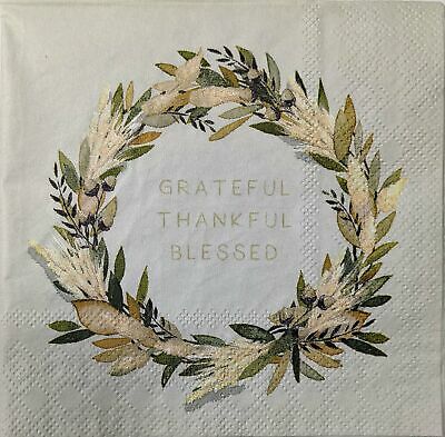 TWO Individual Paper Cocktail Decoupage Napkins - 1600 Grateful Autumn Wreath