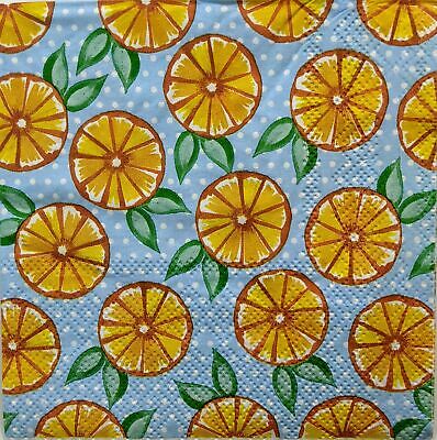 TWO Individual Paper Cocktail Decoupage Napkins - 1482 Orange Slices