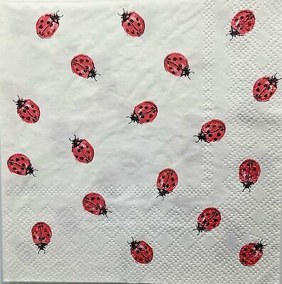 TWO Individual Paper Cocktail Decoupage Napkins - 1419 Ladybug Gathering