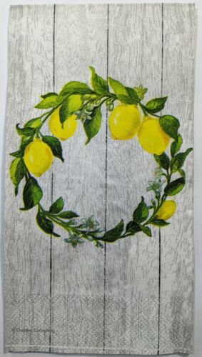 TWO Individual Paper Guest Decoupage Napkins-Citrus Wreath Lemons Wood Back 1088