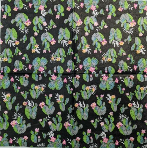 TWO Individual Paper Lunch Decoupage Napkins - Midnight Desert Cactus 1345