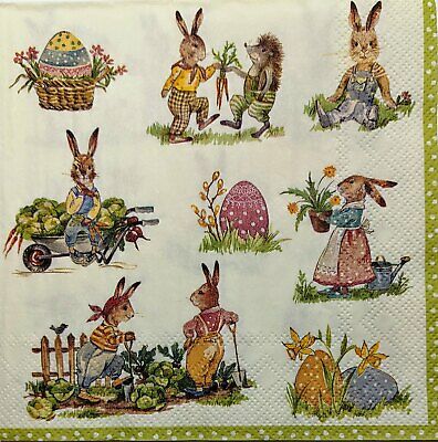 TWO Individual Paper Lunch Decoupage Napkins - 1826 Stories of Easter Bunnies