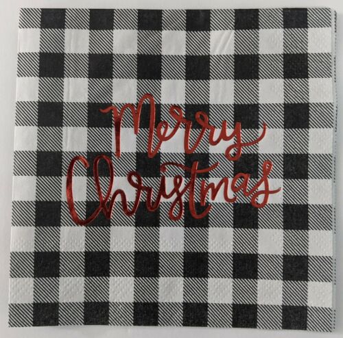 2 Individual Paper Cocktail Decoupage Napkins- Merry Christmas Checkerboard 1084