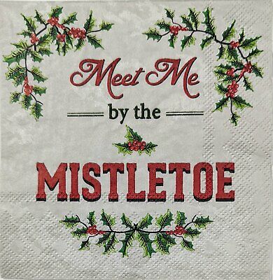 TWO Individual Paper Cocktail Decoupage Napkins - 1768 Meet Me By The Mistletoe