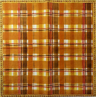 TWO Individual Paper Lunch Decoupage Napkins - 1609 Orange Plaid