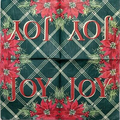 TWO Individual Paper Cocktail Decoupage Napkins - 1821 Christmas Poinsettia Joy