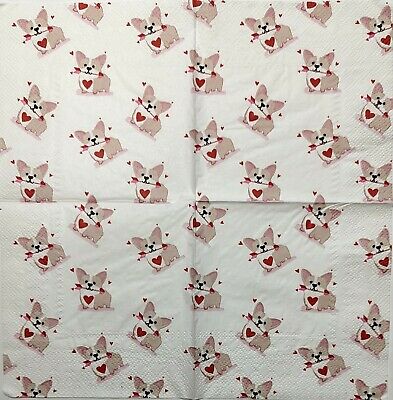 TWO Individual Paper Cocktail Decoupage Napkins - 1844 Corgi Love