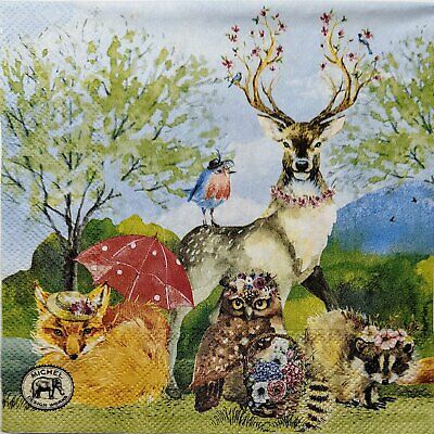 TWO Individual Paper Lunch Decoupage Napkins - 1843 Forest Animal Garden Party