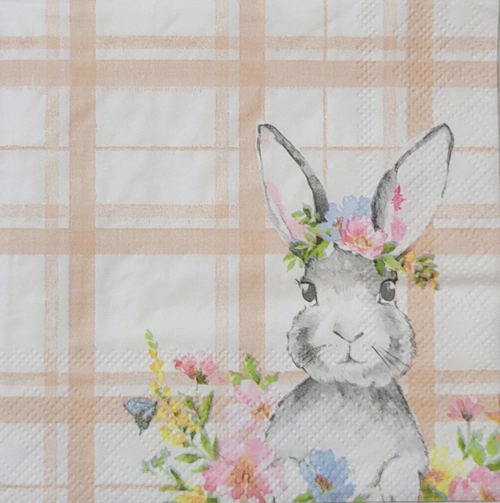 TWO Individual Paper Cocktail Decoupage Napkins - 2329 Bunny in Flower Patch