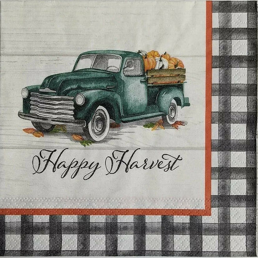 TWO Individual Paper Lunch Decoupage Napkins - Happy Harvest Truck 1038