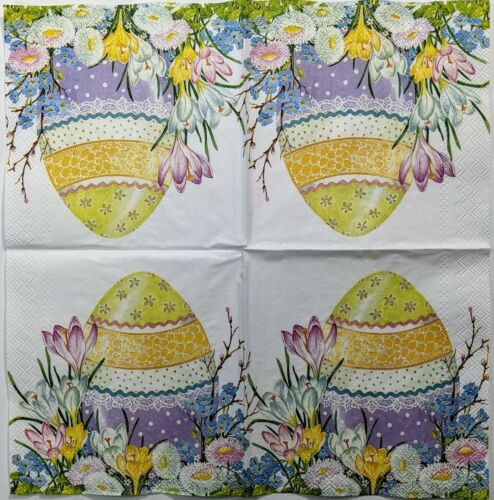 TWO Individual Paper Cocktail Decoupage Napkins - Easter Egg In Garden 1215