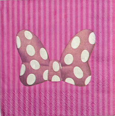 TWO Individual Paper Lunch Decoupage Napkins - 1980 Pink Minnie Polka Dot Bow