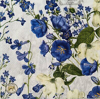 TWO Individual Paper Lunch Decoupage Napkins - 1722 Blue Flower Garden