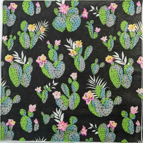 TWO Individual Paper Lunch Decoupage Napkins - Midnight Desert Cactus 1345