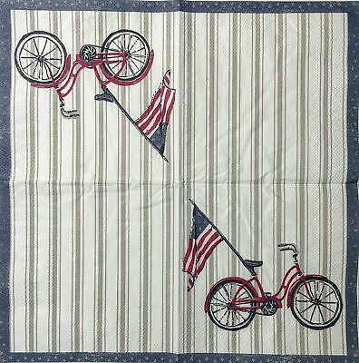 TWO Individual Paper Cocktail Decoupage Napkins - 1526 Patriotic Red Bicycle