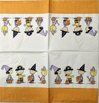 TWO Individual Paper Cocktail Decoupage Napkins - 1581 PEANUTS Trick or Treat