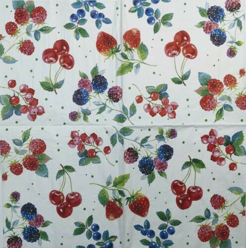 TWO Individual Paper Lunch Decoupage Napkins - Red Summer Fruits 1338