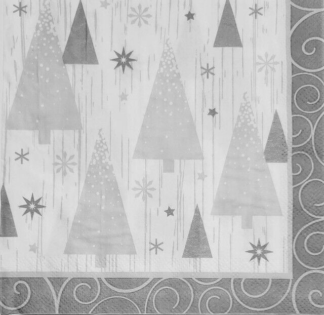 TWO Individual Paper Lunch Decoupage Napkins - 2210 Modern Gray Christmas Trees