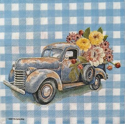 TWO Individual Paper Lunch Decoupage Napkins - 1754 Blooming Spring Truck