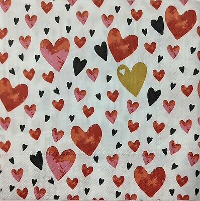 TWO Individual Paper Lunch Decoupage Napkins - 1751 Valentine Heart Showers