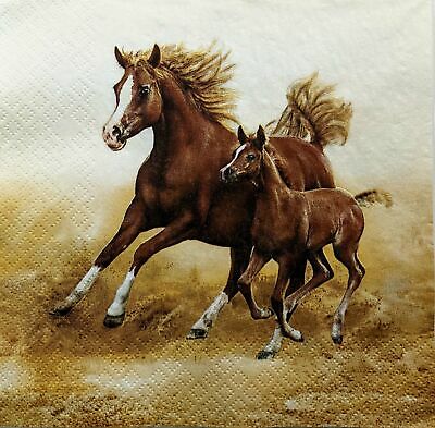 TWO Individual Paper Lunch Decoupage Napkins - 1356 Horses Mare With Foal