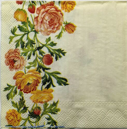 TWO Individual Paper Cocktail Decoupage Napkins-Golden Yellow Orange Blooms 1286