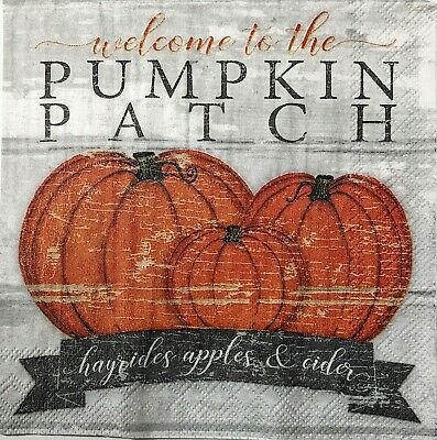 TWO Individual Paper Cocktail Decoupage Napkins - 1565 Pumpkin Patch