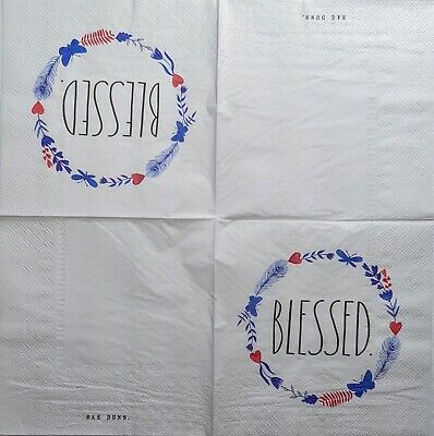 TWO Individual Paper Lunch Decoupage Napkins - 2007 Blessed Patriotic Wreath