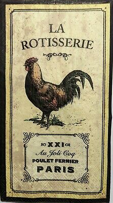 TWO Individual Paper Guest Decoupage Napkins - 1792 La Rotisserie Paris Rooster